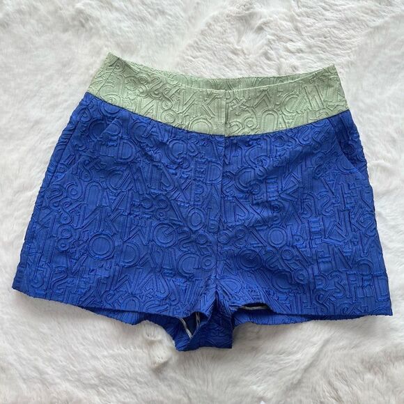 NWT MARY KATRANTZOU alphabet shorts jacquard blue green high waisted resort 6 - Picture 9 of 9